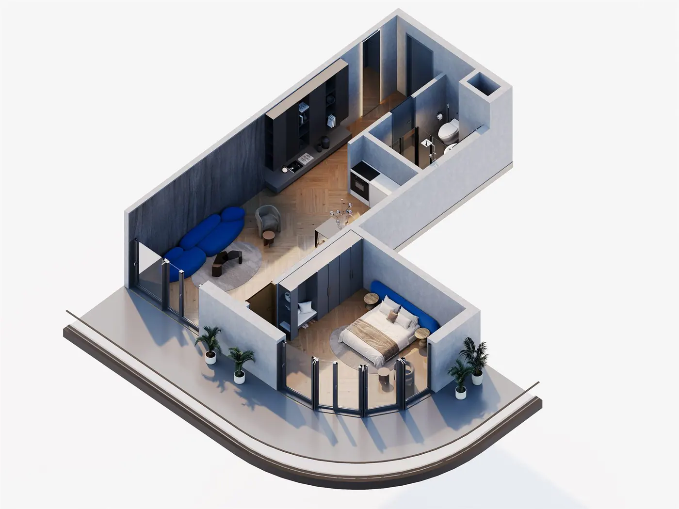 3D apartment floor plan A-12