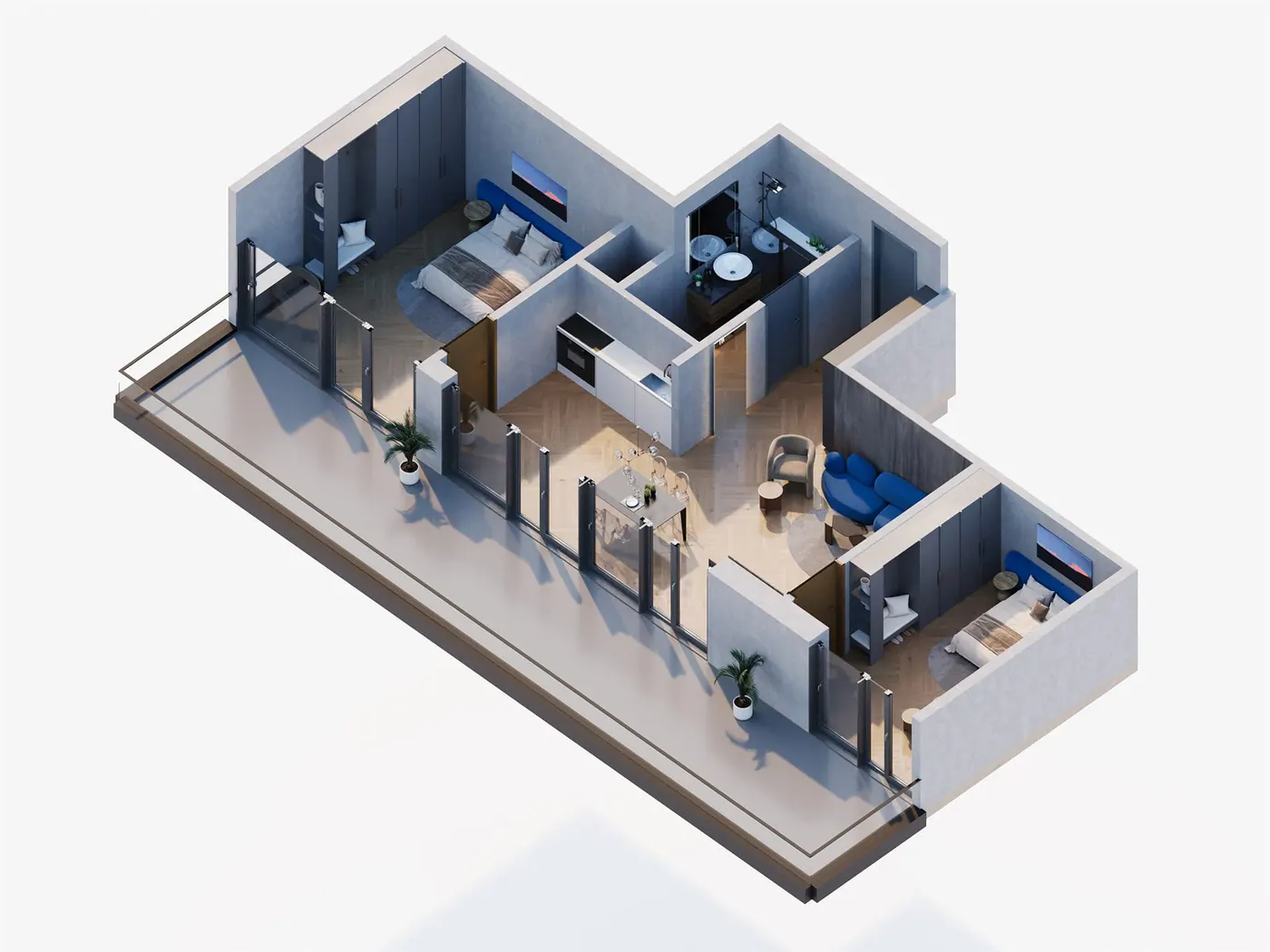 3D apartment floor plan A-13